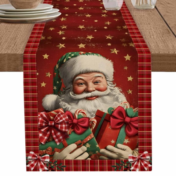 nqOlkjepod Red Christmas Table Runner 48 Inches Long Farmhouse Dress Scarves, Winter Santa Claus Xmas Bow Plaid Dining Tablerunner for Coffee Table/Kitchen Island/Party Décor, 13" x 48"