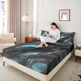 thumbnail image 4 of jejeloiu Abstract Geometric Stripes Full Size Sheets,Cyan Black Bed Sheets For Men Women 4 Pieces, 4 of 7