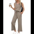 thumbnail image 2 of Conjuntos de Dos Piezas para Mujer, Conjuntos Verano, Conjuntos Estar por Casa, Blusas de Cuello Alto, Pantalones Cortos de Pierna , Conjuntos Viaje para Vacaciones Caqui XL, 2 of 8
