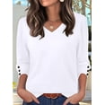 thumbnail image 2 of Womens 3/4 Sleeve Tops with Buttons V-Neck Summer Outfits Casual Shirts Beach Vacation Fall Clothes 2025 White XL, 2 of 8