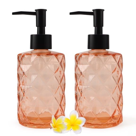 2-Pack Amber Diamond Glass Soap Dispenser - Reusable Multi-Purpose Liquid Bottle for Shampoo Hand Soap Dish Soap, Durable Easy-to-Wash Bathroom Kitchen Dispenser