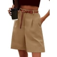 thumbnail image 4 of SLADYGLO Women Zipped Button Pleated Side Pockets Wide Leg Rolled Hem Cropped Pants, 4 of 7