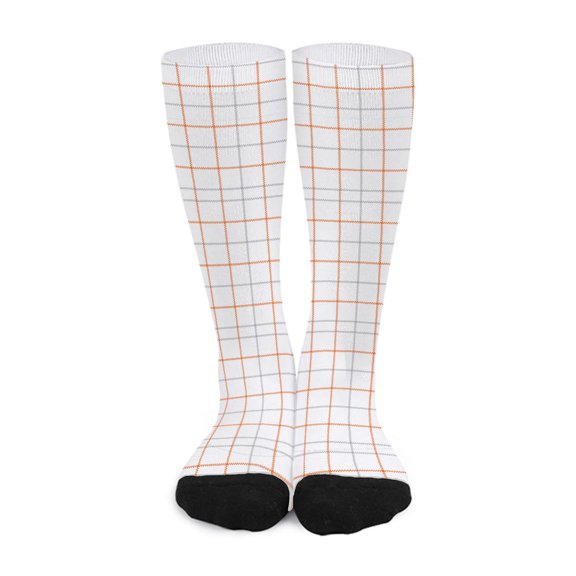 DIQADILA White Halloween Tattersall Pattern Print Long Socks