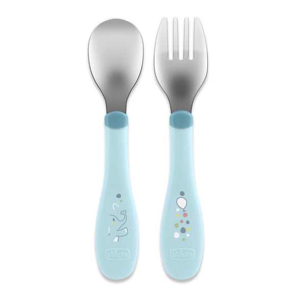 Chicco Set de Cubiertos Inoxidables Azul 18M+