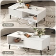thumbnail image 4 of BeesClover Coffee Table with Storage, 2-Tier Modern Rectangle Table with Sliding Door, Solid Wood Legs, Large Living Room Center Table, Farmhouse Style, for Home Office, Easy Assembly, 4 of 7