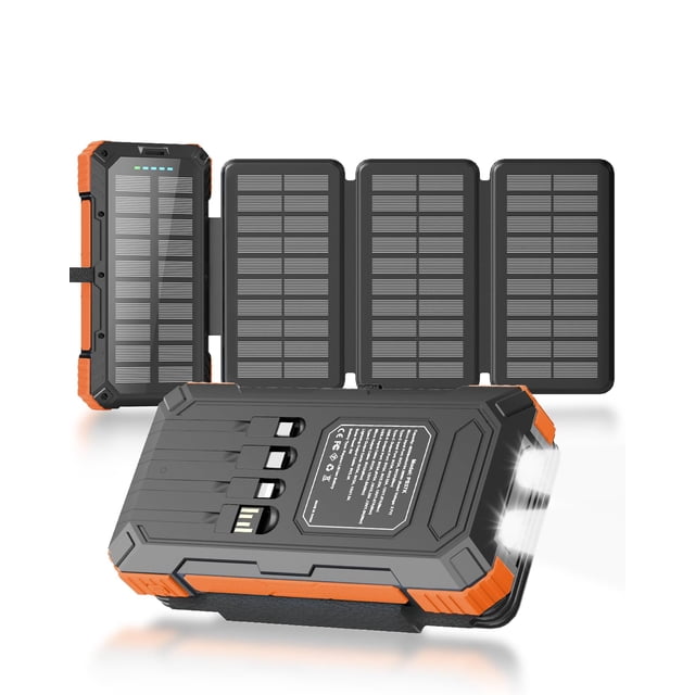 Cargador solar Power Bank Kepswin 49800 mAh con 4 cables y panel
