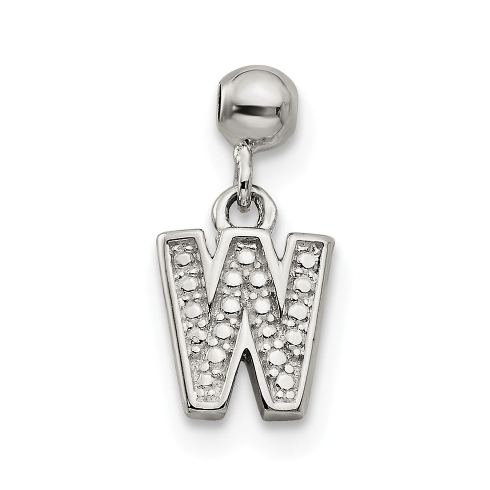 Solid 925 Sterling Silver Mio Memento Dangle Letter W Charm Pendant - 12mm  x 6mm