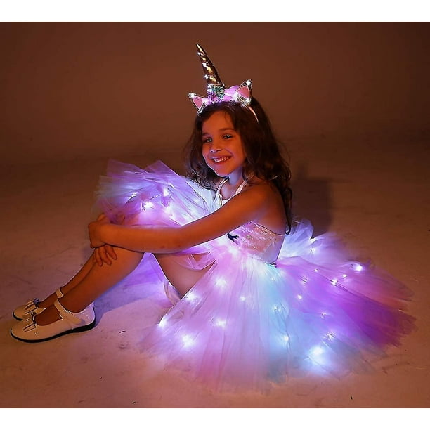 Girls Unicorn Costume Led Light Up Tutu Dress Up Birthday Gifts Princess Dress For Halloween Party White Led sequins 8 9 Years Walmart