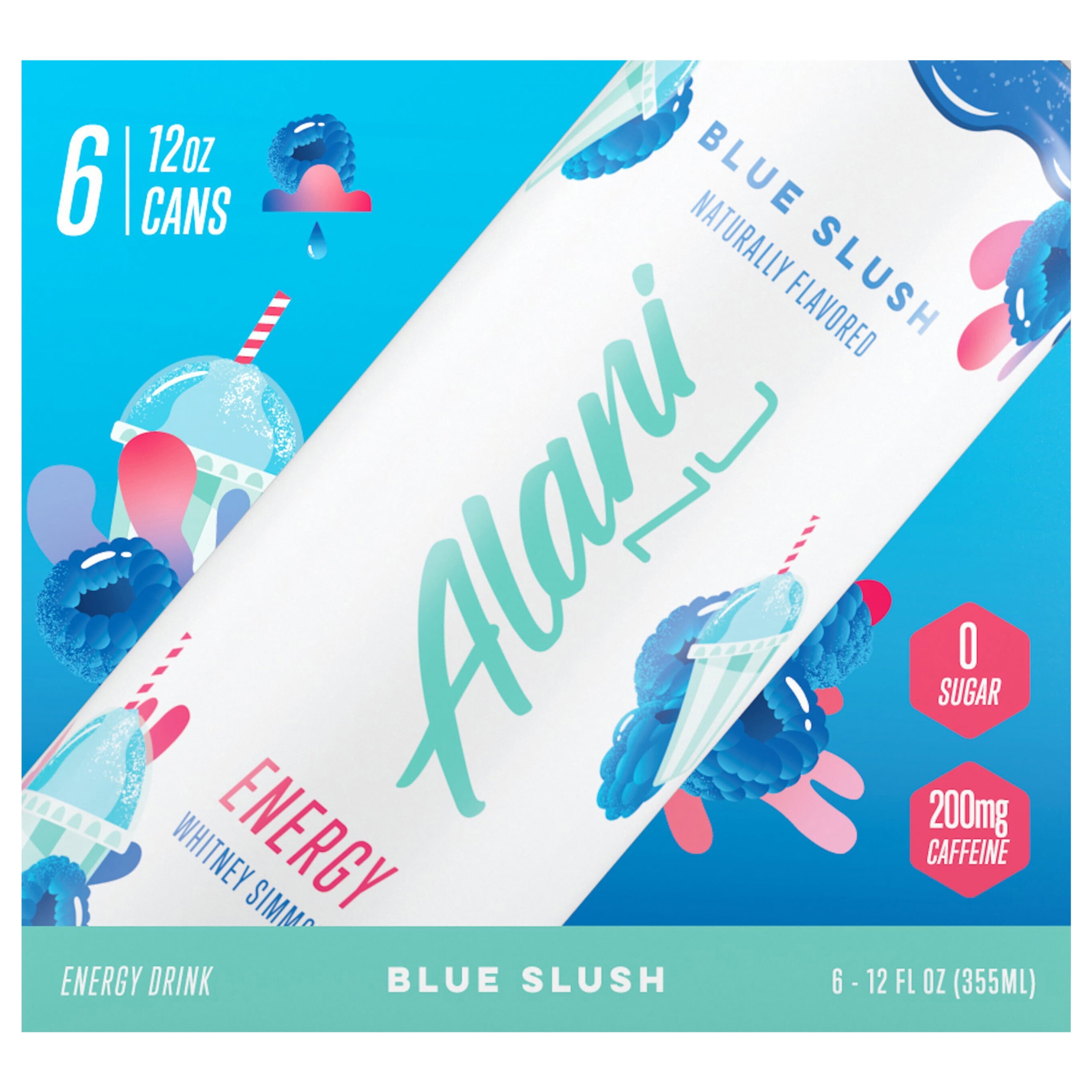 Alani Nu Energy Drink, Blue Slush, 12 fl oz, 6 Pack, 200mg