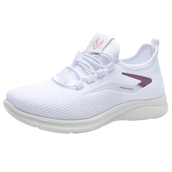 Breathable Mesh Walking Shoes for Women Mens Lightweight Running Sneakers Unisex Quick Lace Slip On Tennis Shoes Comfortable Non Slip Athletic Shoes Gym Fitness Travel Casual, White, US Size: 5.5