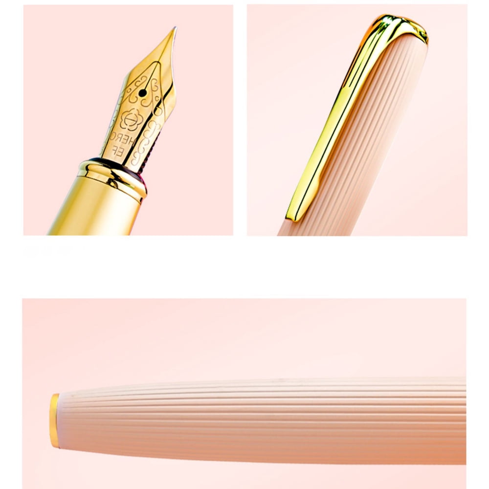 Pink Style Stainless Steel Fountain Pen Gift Set with Refillable Ink Converter, Fine Point Fountain Pen for Writing, Office Supplies