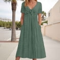 thumbnail image 2 of Vestido largo liso con cuello en V y volantes de encaje para mujer - Poliéster elástico, elegante/casual, lavable a máquina, para la noche/cócteles, 2 of 7
