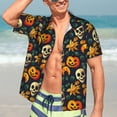 thumbnail image 5 of Lsque Halloween Skull pattern Hawaiian Shirt for Men, Unisex Summer Beach Casual Short Sleeve Button Down Shirts-Large, 5 of 9