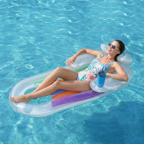 Flynow Inflatable Pool Float Adult, Pool Floaties Lounger Floats Floating Chair Raft with Adjustable Backrest Cup Holders Water Floaty Lake Lounge Tanning Floats Beach Party Toys for Adults