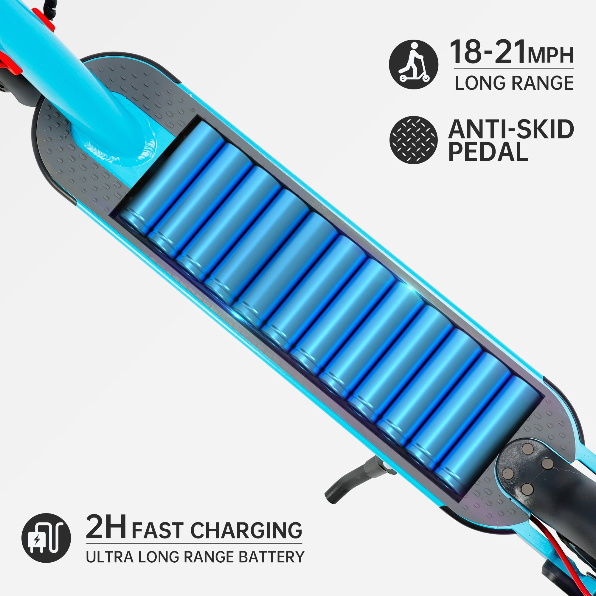 ARTUDATECH Electric Scooter Adults, 350W Motor up to 21 MPH and 25 Miles Long-Range, 8.5" Solid Tires Folding Electric Scooter for Adults and Teens with Deck Lights Dual Braking Safety System Blue