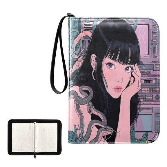 400 Pockets Trading Cards Album,Card Binder 4-Pocket, Cards Collector Album Holder Fits 400 cards with 50 removable sheets Retro Anime Style Girl
