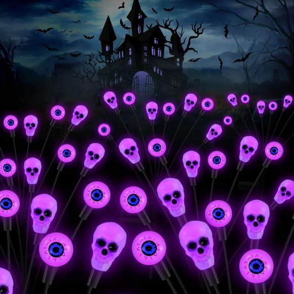 Luces solares FENSAN para Halloween y exteriores, paquete de 4 unidades, 32 LED, color morado