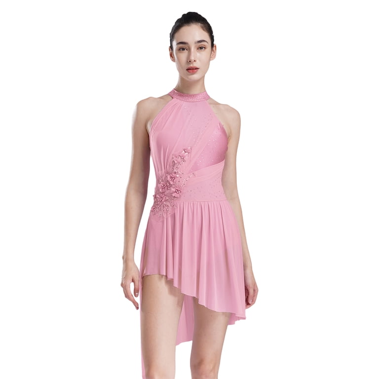 TiaoBug Women's Flower Lyrical Dance Costume High Low Modern Contemporary  Dance Dress Dancewear Pink XXL - Walmart.com