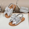 thumbnail image 2 of kpoplk Toddler/Little Kid Girls Dress Cross Strappy Open Toe Sandals Casual Flat Sandals with Ankle Strap(Silver,9.5), 2 of 7
