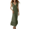 thumbnail image 1 of Vestido largo con cuello en V para mujer - Botones en la parte delantera, volantes - Sin mangas, corte A - Playa/fiesta - Tallas S-XXL, 1 of 4