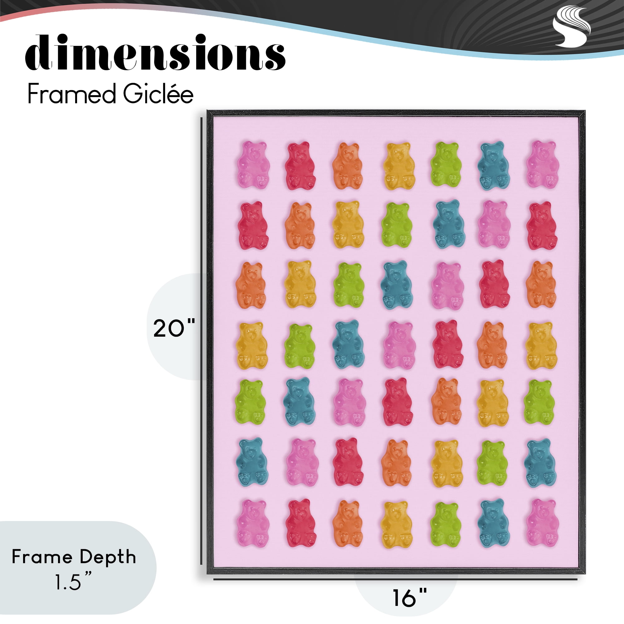 Stupell Industries Soft Rainbow Bears on Pink Black Framed Giclee Art, design by LISH Creative