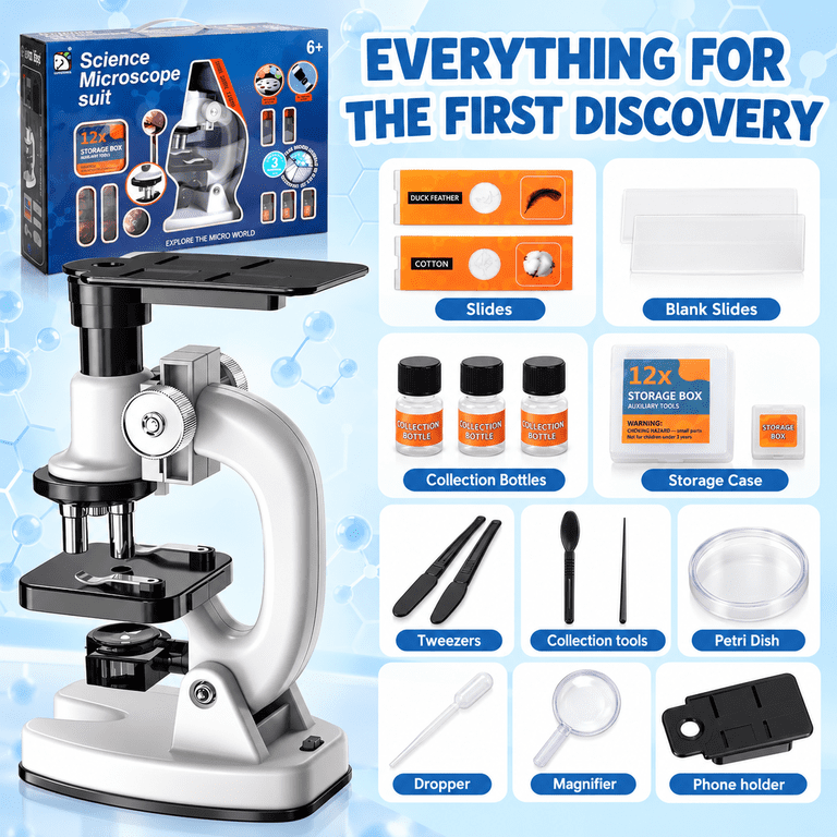 WEFONE Compound Microscope Set With Phone Holder, 200X-1200X photo 8