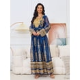 thumbnail image 1 of Robe Musulmane Élégante pour Femmes, Nouvelle Robe Longue à Motif Floral Brodé, Col Rond, Grande Balançoire (Bleu, TG), 1 of 5