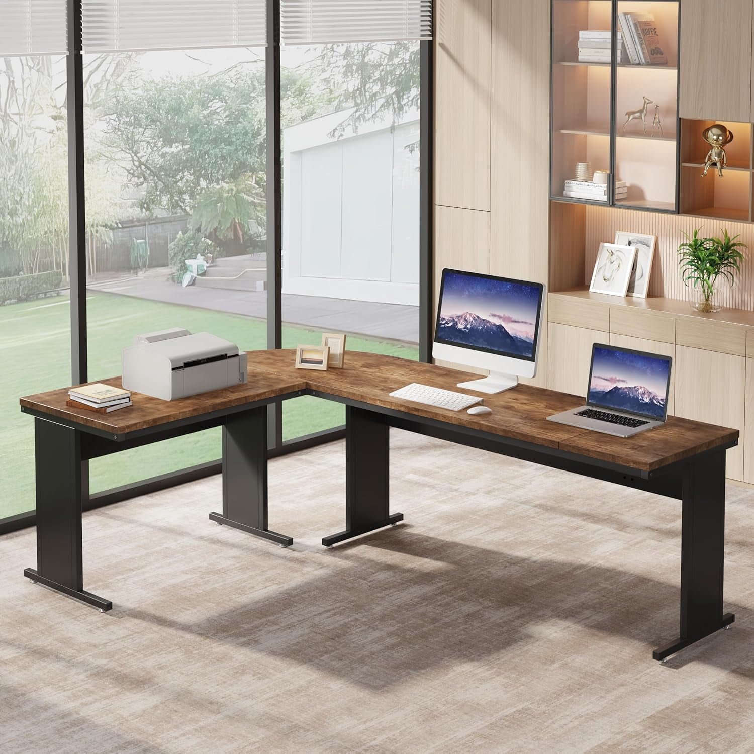 Tribesigns 83-In L-Shaped Executive Desk, Modern Reversible Office Computer Desk for Home Office (Brown)