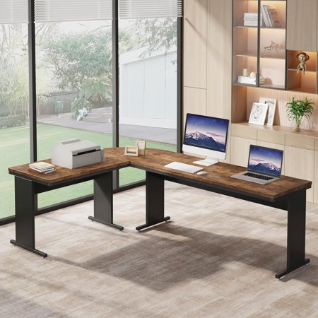 Tribesigns 83-Inch Large L Shaped Desk Modern Reversible Executive Office Desk for Home Office (Brown)