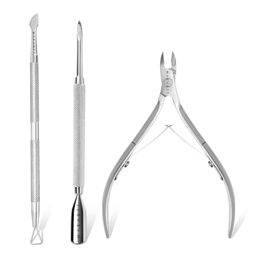 Cuticle Trimmer with Cuticle Pusher,Silver Nail Trimmer Nail Care Manicure and Pedicure Kit with Stainless Steel Cuticle Nipper and Dual End Nail Pushers for Home Salon Use (Pack of 3 PCS)