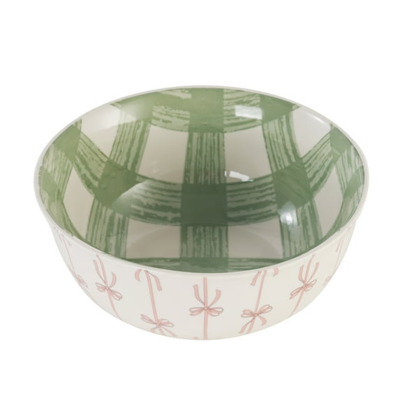 Way to Celebrate Ceramic Easter Large Serving Bowl with Bows and Checks
