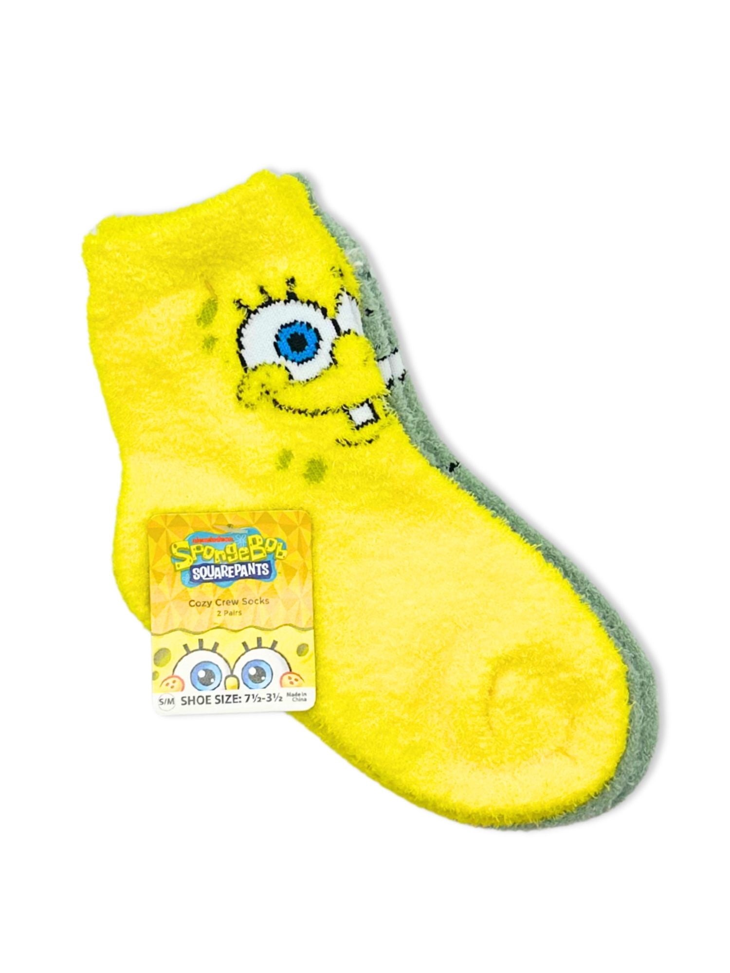 SpongeBob SquarePants Boys Cozy Socks, 2-Pack, Sizes S/M-M/L