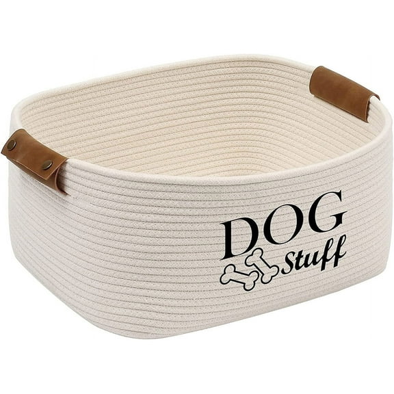 Pethiy Dog Toy Basket Cotton Rope Dog Toy Storage Bin, Puppy Toy Box - Perfect for organizing pet Toys, Blankets, leashes, Clothing and Any Doggie Stuff - Beige