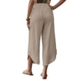 thumbnail image 5 of Lenpel Linen Pants Women Cotton Elastic High Waisted Drawstring Side Button Cropped Wide Leg Pants Baggy Casual Trousers, 5 of 6
