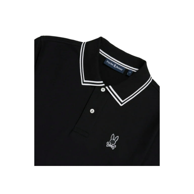 Psycho Bunny Men's Lambert Pique Polo Black/White B6K402Z1PC