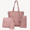 thumbnail image 2 of Mwjwdo Women's Vintage Oil Wax Leather 4-Piece Tote Bag Set, Solid Color Top Handle Satchel Crossbody Handbags for Daily Commute Pink, 2 of 5