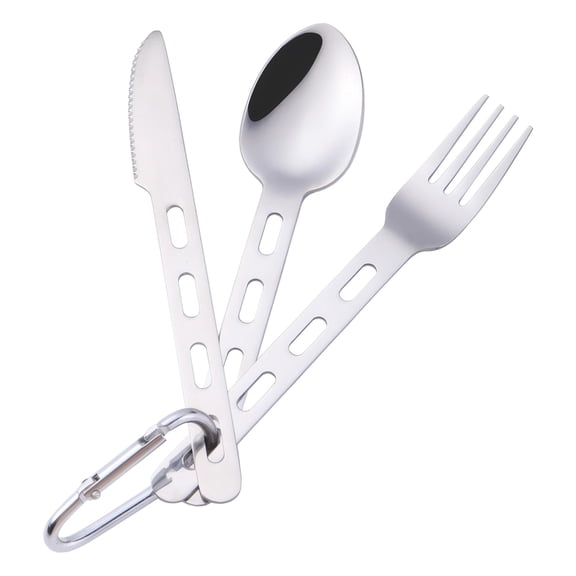 Camping Utensil Set, Ultralight 430 Stainless Steel Fork Spoon Knife with Carabiner for Backpacking, Hiking, Picnic
