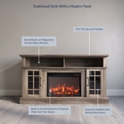 BELLEZE 58 TV Stand with 23 Electric Fireplace, Fireplace TV Console for TVs up to 65, Home Entertainment Center with Storage Cabinet and Adjustable Shelves - Astorga (Ashland Pine)