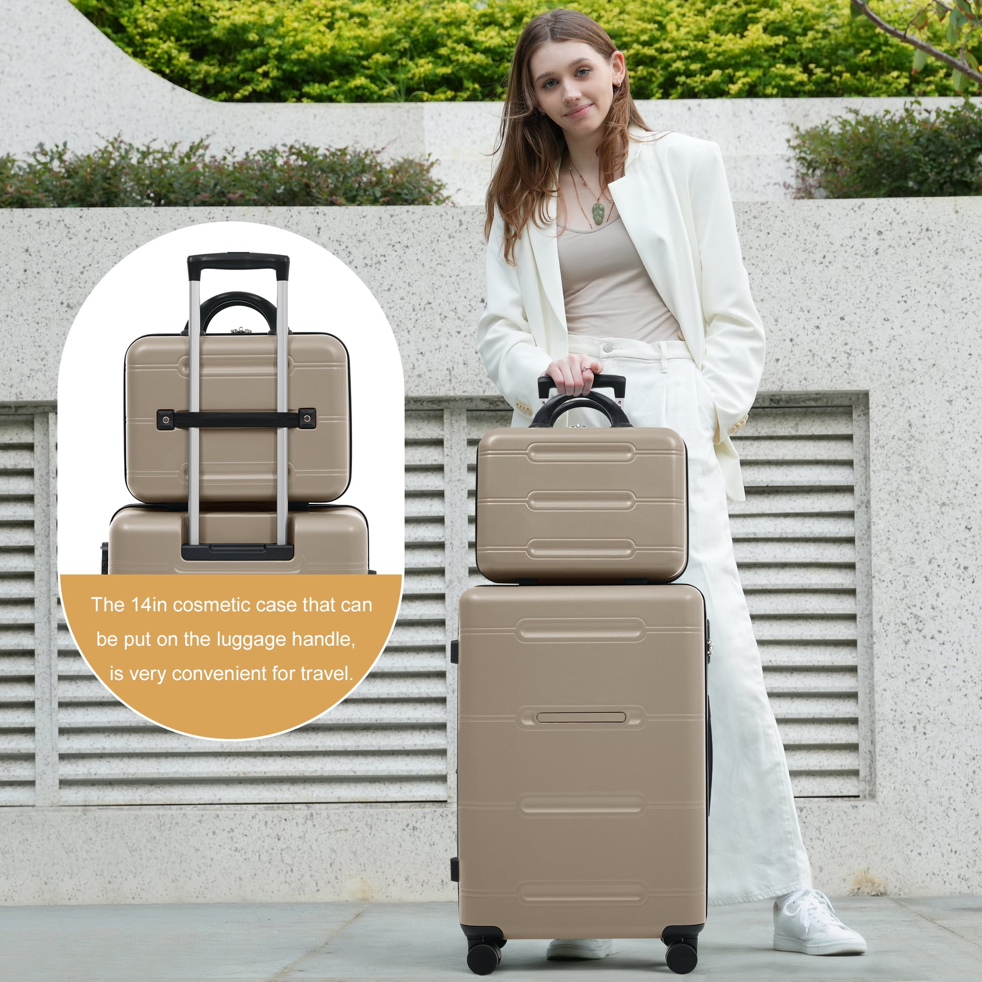 Euroco 6 Piece Luggage Sets,Lightweight Hardshell Suitcase set with Spinner Wheels,Handle Password Lock,Cosmetic Case & 2 Travel Duffel Bags,Large Suitcase Set for Family(14/20/24/28 inch),khaki
