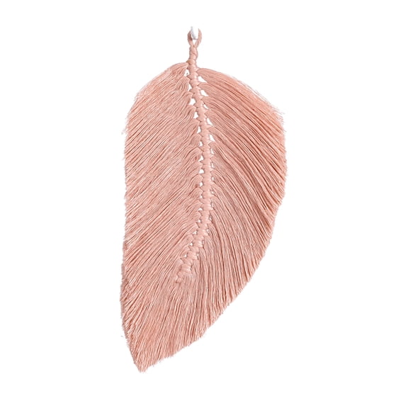 Xiao Hua 11.81 inch x 5.91 inch hand woven feather bohemian style tapestry, pink leaf tassel decorative tapestry, bedroom and living room decoration, 1 piece