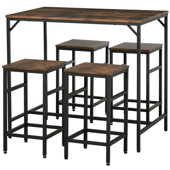 HOMCOM 5 Pieces Industrial Bar Table Set, Dining Table Set with 4 Stools