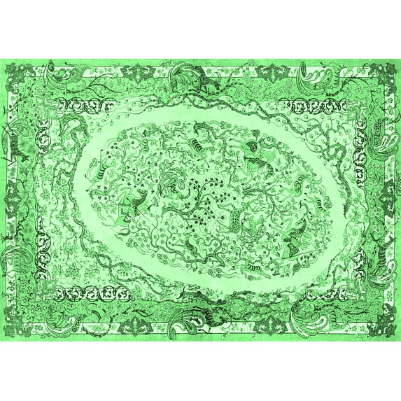 Ahgly Company Indoor Rectangle Persian Emerald Green Traditional Area Rugs, 3' x 5'