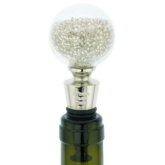 GlassOfVenice Murano Glass Sparkly Beads Bottle Stopper - Silver White
