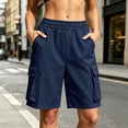 thumbnail image 2 of VBVC Women's Elastic Waist Cargo Shorts , Summer Athletic Workout Hiking Shorts For Women,Ladies' Loose Fit Pull-On Shorts with Pockets,Navy,S-3XL, 2 of 10