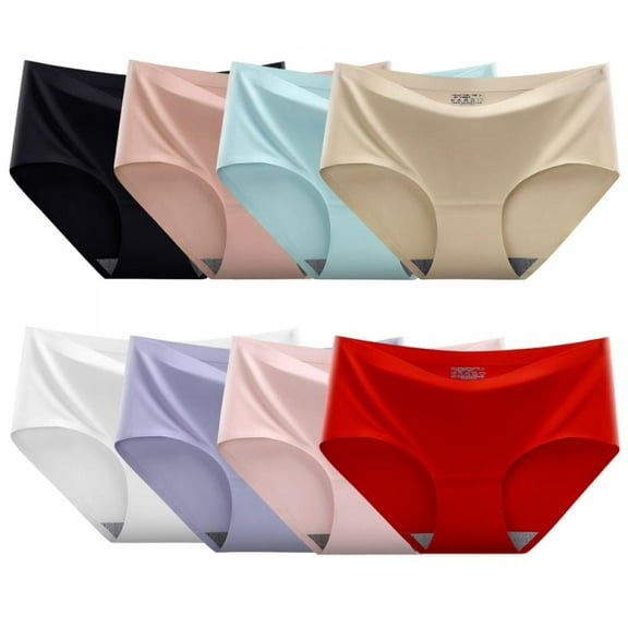8-Pack Womens Seamless Panties Ice Silk Soft Underwear Plus Size Bikini Panty Breathable Hipster Stretch Underpants