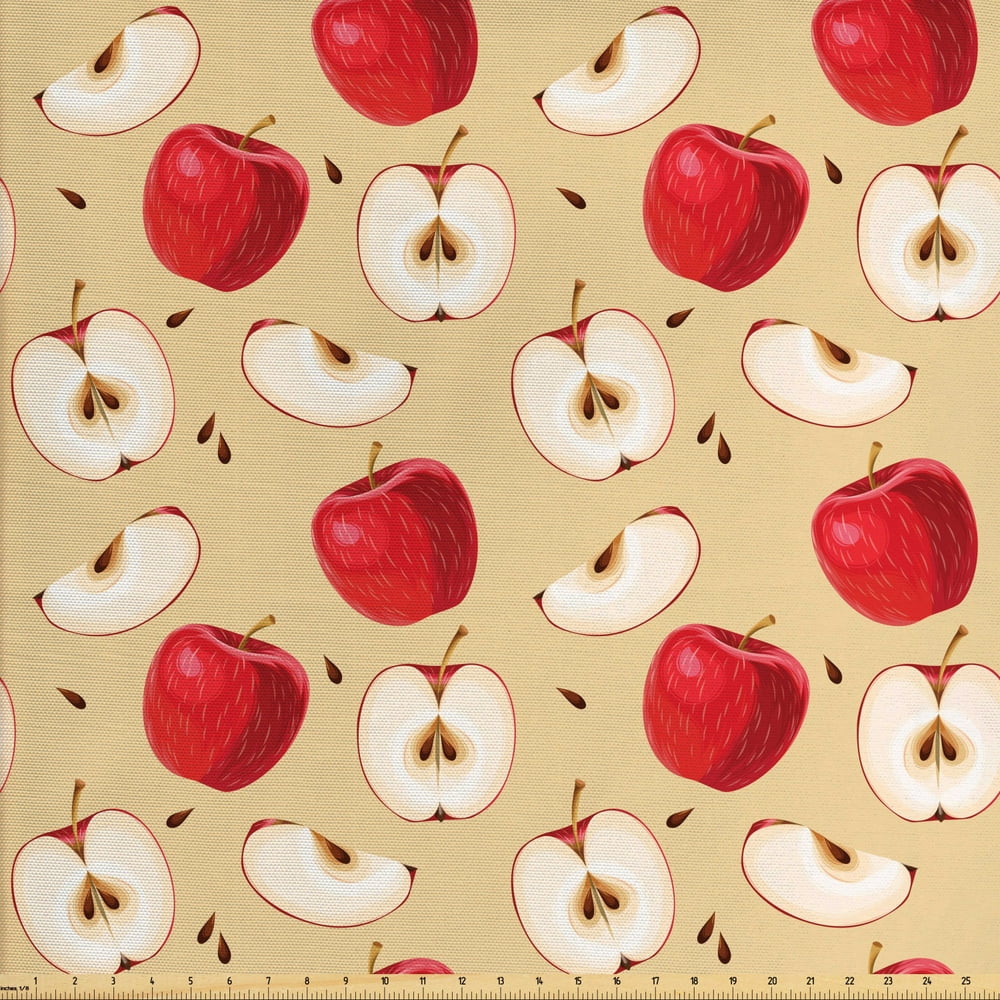Apple Fabric by The Yard, Fresh Apple Slices with Seeded Backdrop Pie