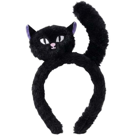 Slccxzc Plush Black Cat Ears Headband Animal Hair Hoop for Halloween Party