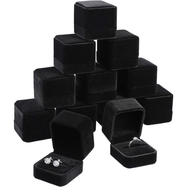 12 Pieces Velvet Ring Earring Box Gift Jewelry Case Gift Boxes for Wedding, Engagement, Birthday and Anniversary(Black)