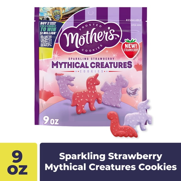 Mother's Sparkling Strawberry Mythical Creatures, Shortbread Cookies with Strawberry Frosting and Sprinkles, Resealable Bag, 9 oz