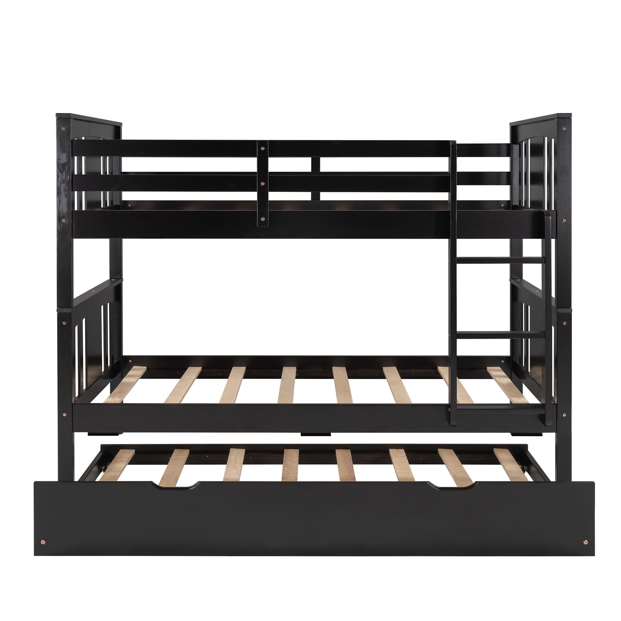 Kids Bunk Bed Twin over Twin with Trundle, Espresso Trundle Bunk Bed